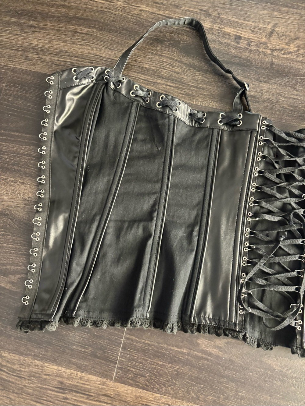 Women’s Vintage Y2K Tripp NYC Black Corset Top Size L Faux Leather - Picture 5 of 10